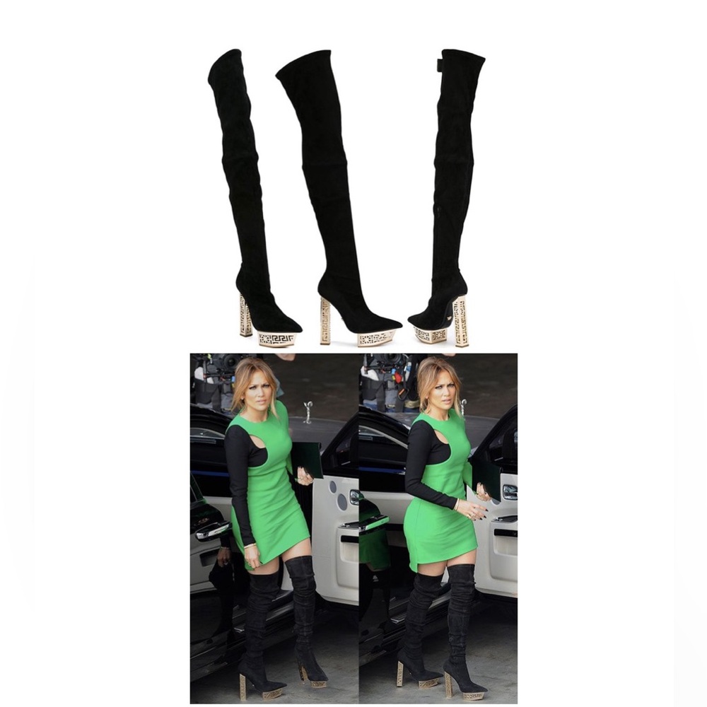 Versace Suede Over-the-Knee Platform Boots